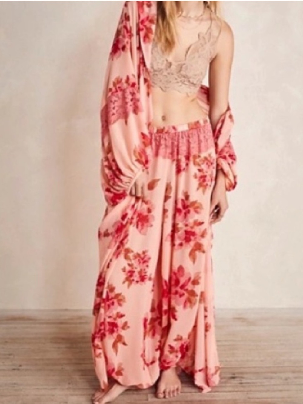 Free People Intimately Monday Morning Pink Floral Lace Lounge Pants Medium